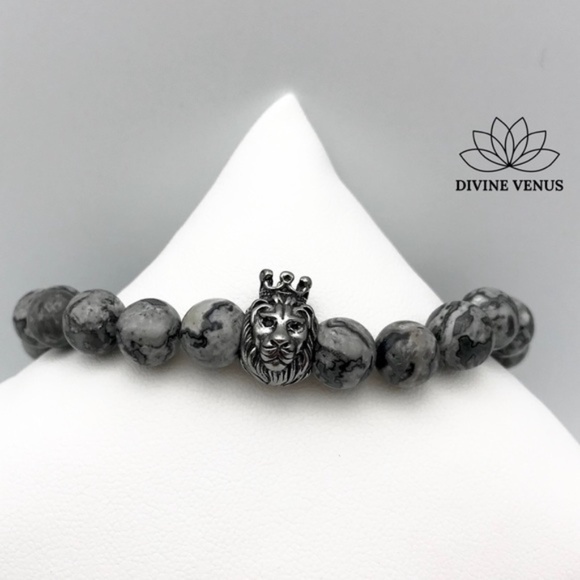 Picasso Jasper Stone Lion Charm Stretch Bracelet - Picture 5 of 7